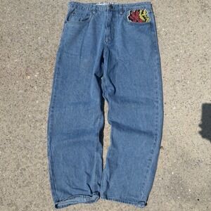 Ambush 32 Dragon Dagger Embroidered Baggy Wide Leg Jeans Blue Denim Streetwear